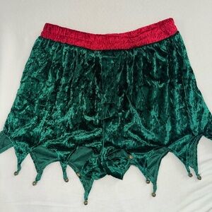 Green Festive Velvet Elf Shorts With Bells